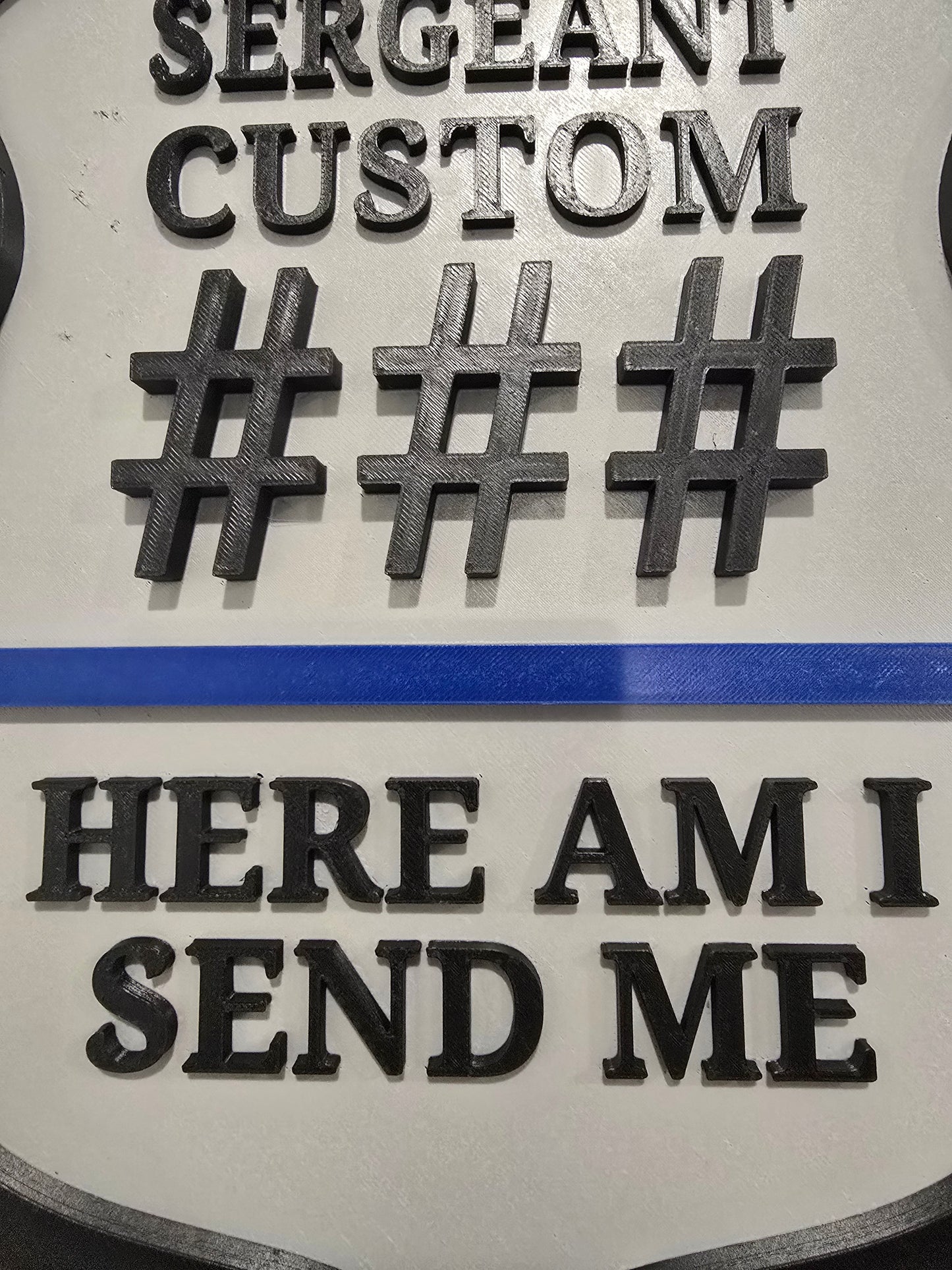 Personalized Police Law Enforcement Thin Blue Line Custom Plaque - Custom Rank/Name/Badge Number (9.5" x .5" x 11.5") 'Here Am I Send Me'
