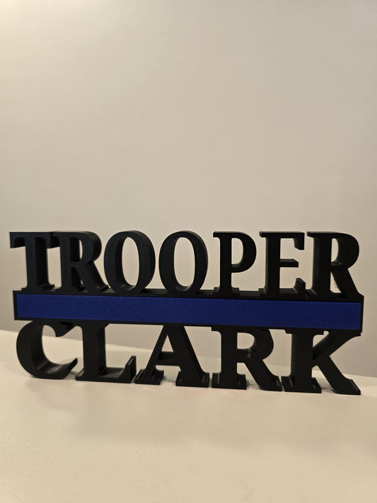 Personalized Thin Blue Line Police Desk Name Plate - Custom Rank and Name