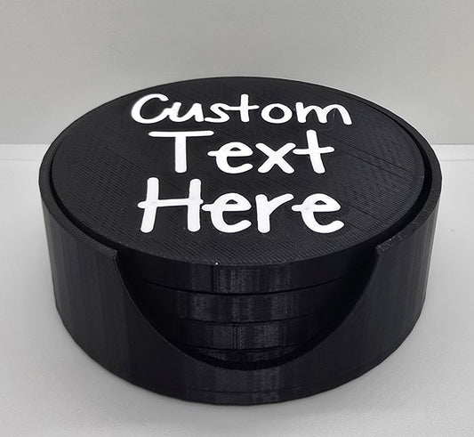 Personalized Coaster Set with Holder (set of 4) - Customizable Text