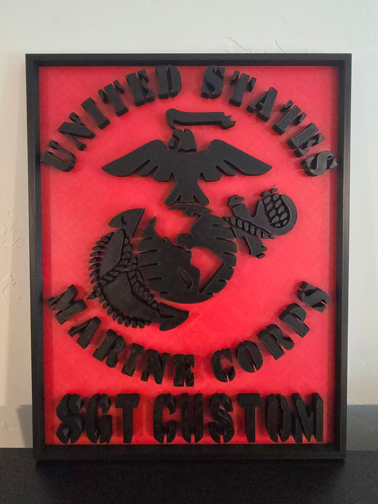 Personalized United States Marine Corps USMC Eagle Globe & Anchor EGA - Custom Rank and Name Plaque (Black and Red)