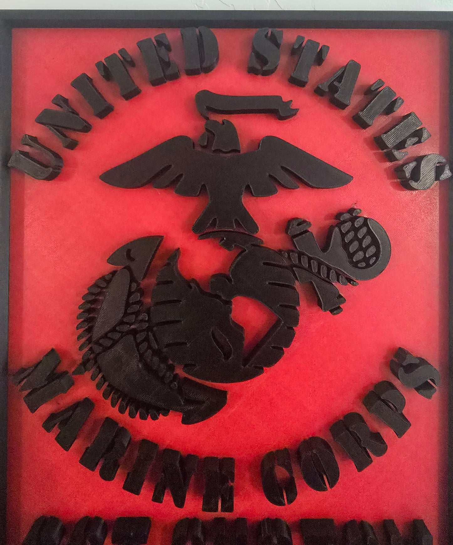 Personalized United States Marine Corps USMC Eagle Globe & Anchor EGA - Custom Rank and Name Plaque (Black and Red)