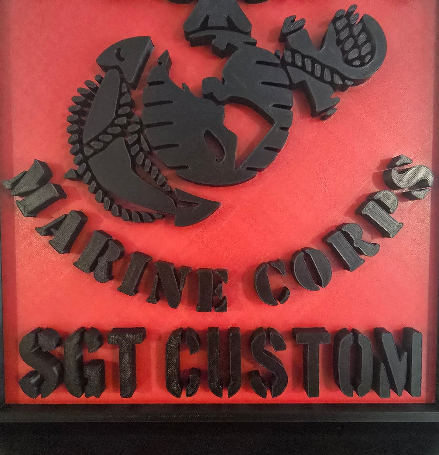 Personalized United States Marine Corps USMC Eagle Globe & Anchor EGA - Custom Rank and Name Plaque (Black and Red)