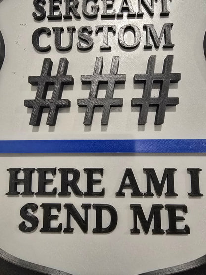 Personalized Police Law Enforcement Thin Blue Line Custom Plaque - Custom Rank/Name/Badge Number (9.5" x .5" x 11.5") 'Here Am I Send Me'