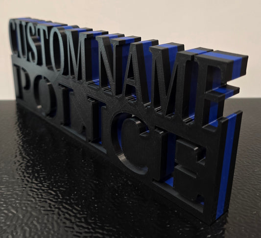 Personalized 3D Thin Blue Line POLICE Desk Name Plate - Custom Text
