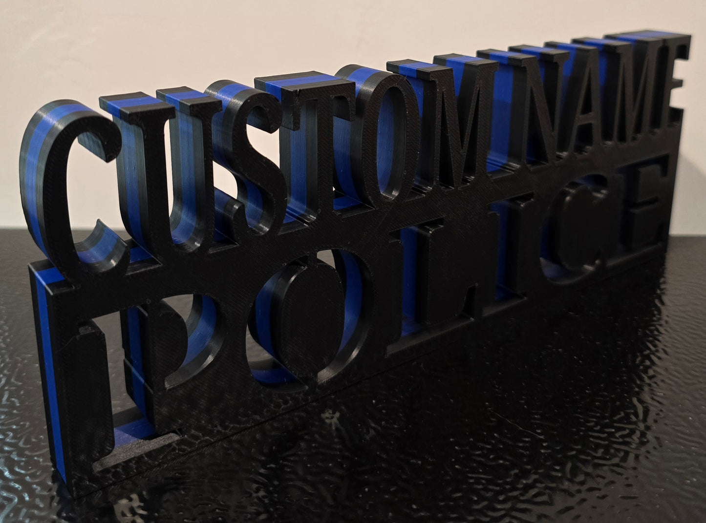 Personalized 3D Thin Blue Line POLICE Desk Name Plate - Custom Text