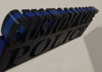 Personalized 3D Thin Blue Line POLICE Desk Name Plate - Custom Text