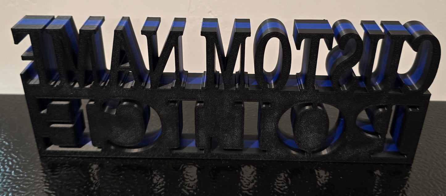 Personalized 3D Thin Blue Line POLICE Desk Name Plate - Custom Text