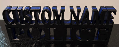 Personalized 3D Thin Blue Line POLICE Desk Name Plate - Custom Text