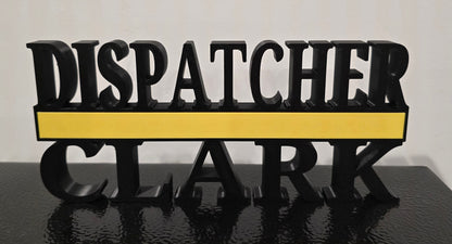 Personalized Thin Yellow Line Dispatcher Desk Name Plate - Custom Title and or Name