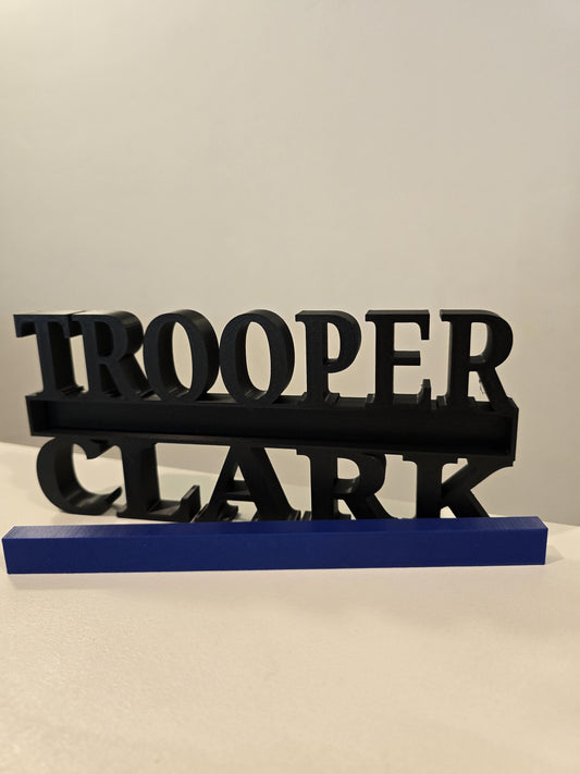 Personalized Thin Blue Line Police Desk Name Plate - Custom Rank and Name