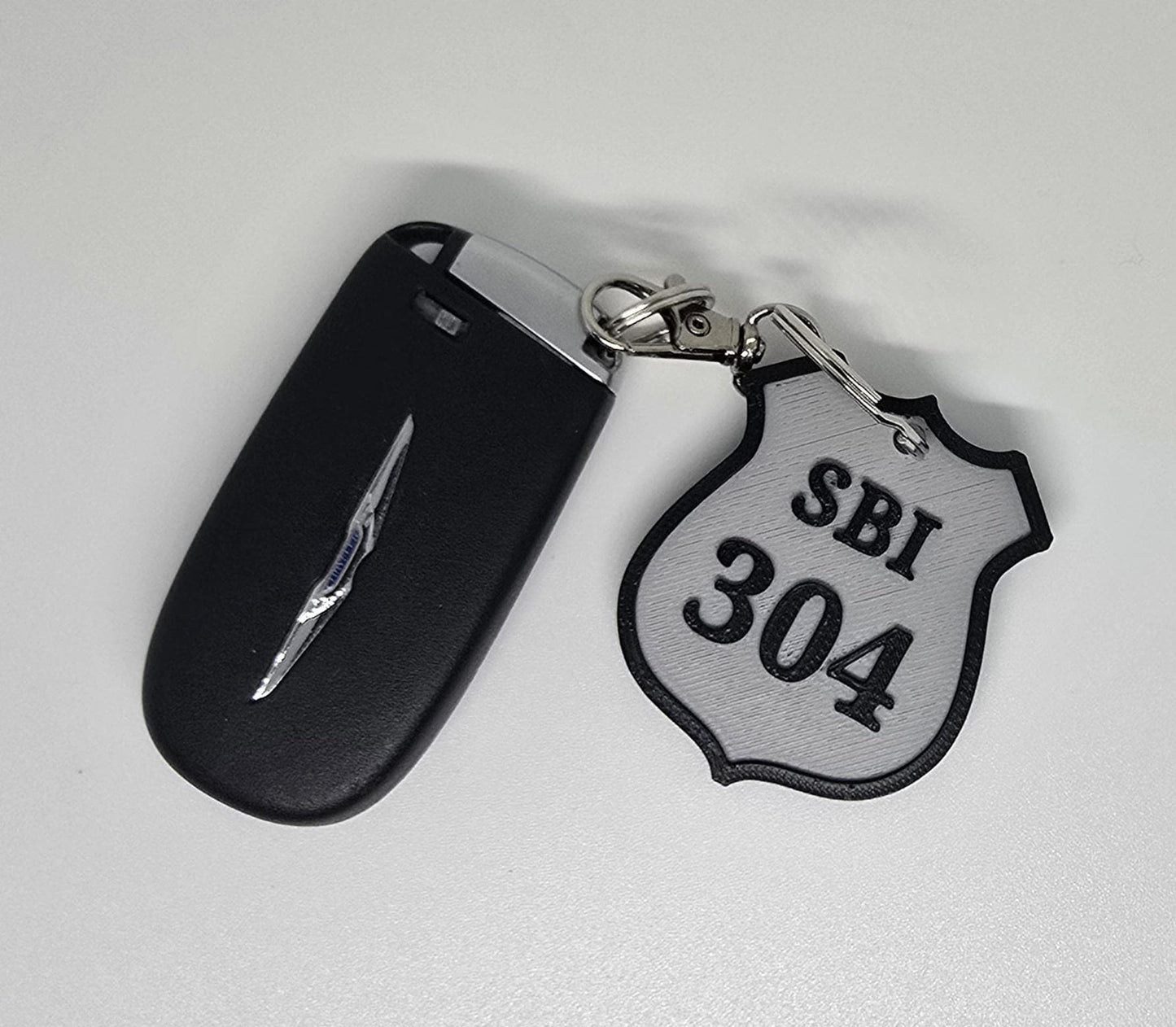 Personalized Police Shield Badge Style Keychain - Black & Gold or Grey