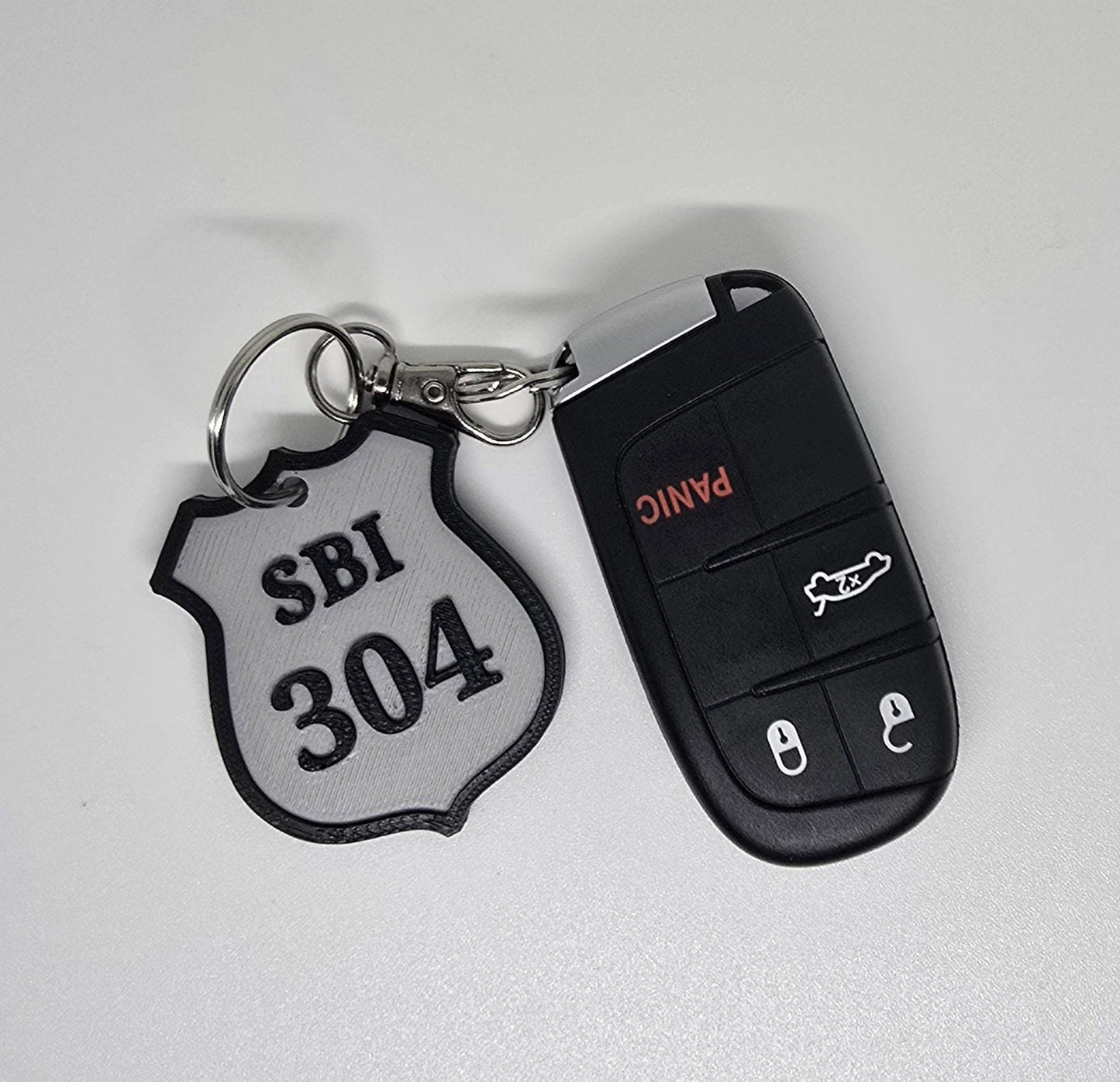 Personalized Police Shield Badge Style Keychain - Black & Gold or Grey