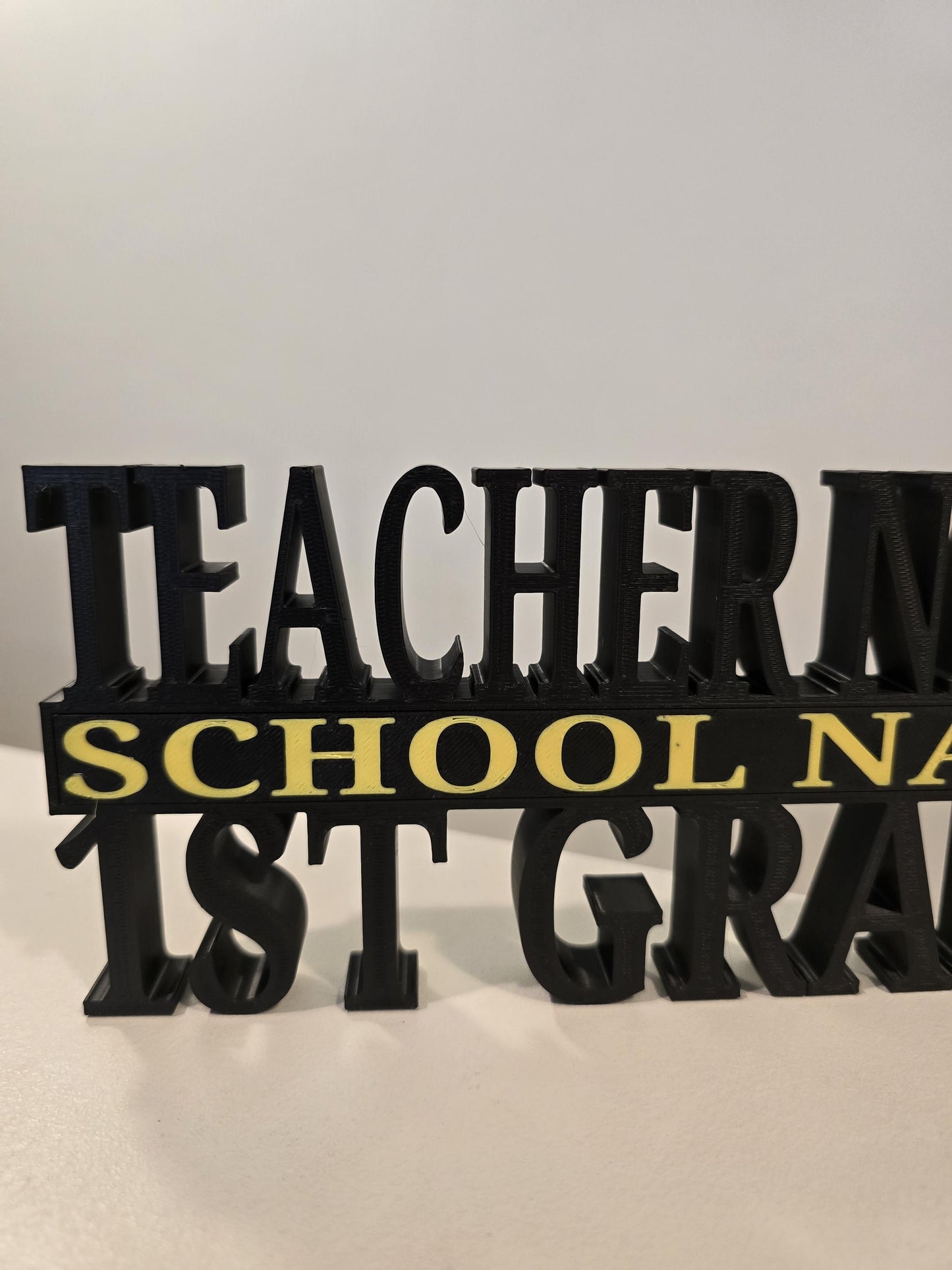 Personalized Teacher / Educator Desk Name Plate - Custom Name and Grade with School Name in School Color (blue, yellow, red, white)