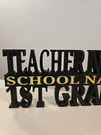 Personalized Teacher / Educator Desk Name Plate - Custom Name and Grade with School Name in School Color (blue, yellow, red, white)
