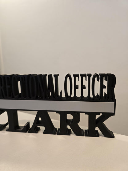 Personalized Thin Gray Line Corrections Desk Name Plate - Custom Rank and Name