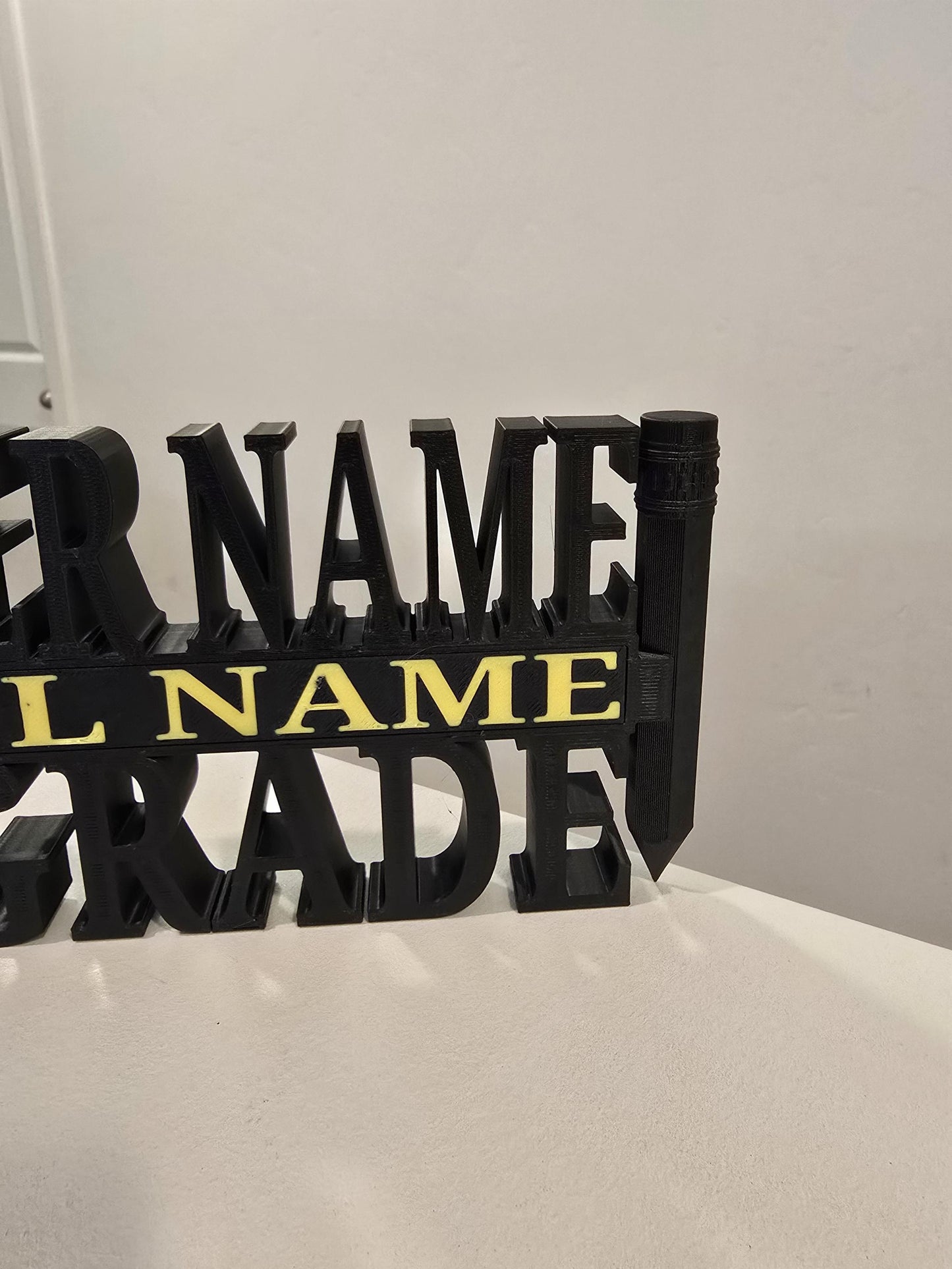Personalized Teacher / Educator Desk Name Plate - Custom Name and Grade with School Name in School Color (blue, yellow, red, white)