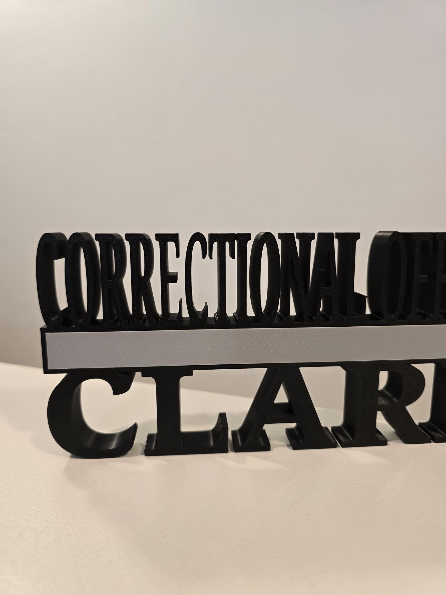 Personalized Thin Gray Line Corrections Desk Name Plate - Custom Rank and Name