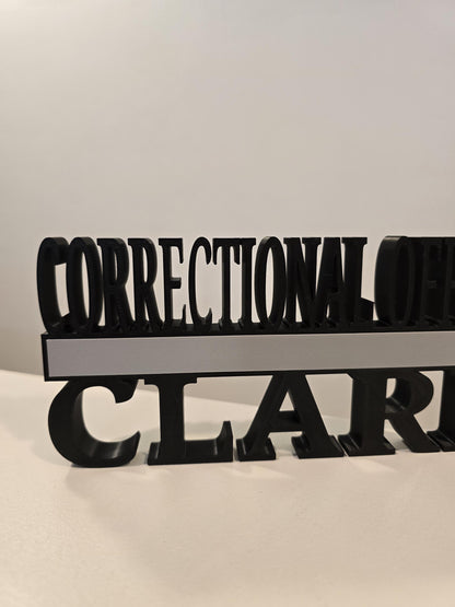 Personalized Thin Gray Line Corrections Desk Name Plate - Custom Rank and Name