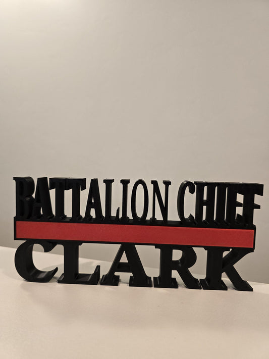 Personalized Thin Red Line Firefighter Desk Name Plate - Custom Rank and Name