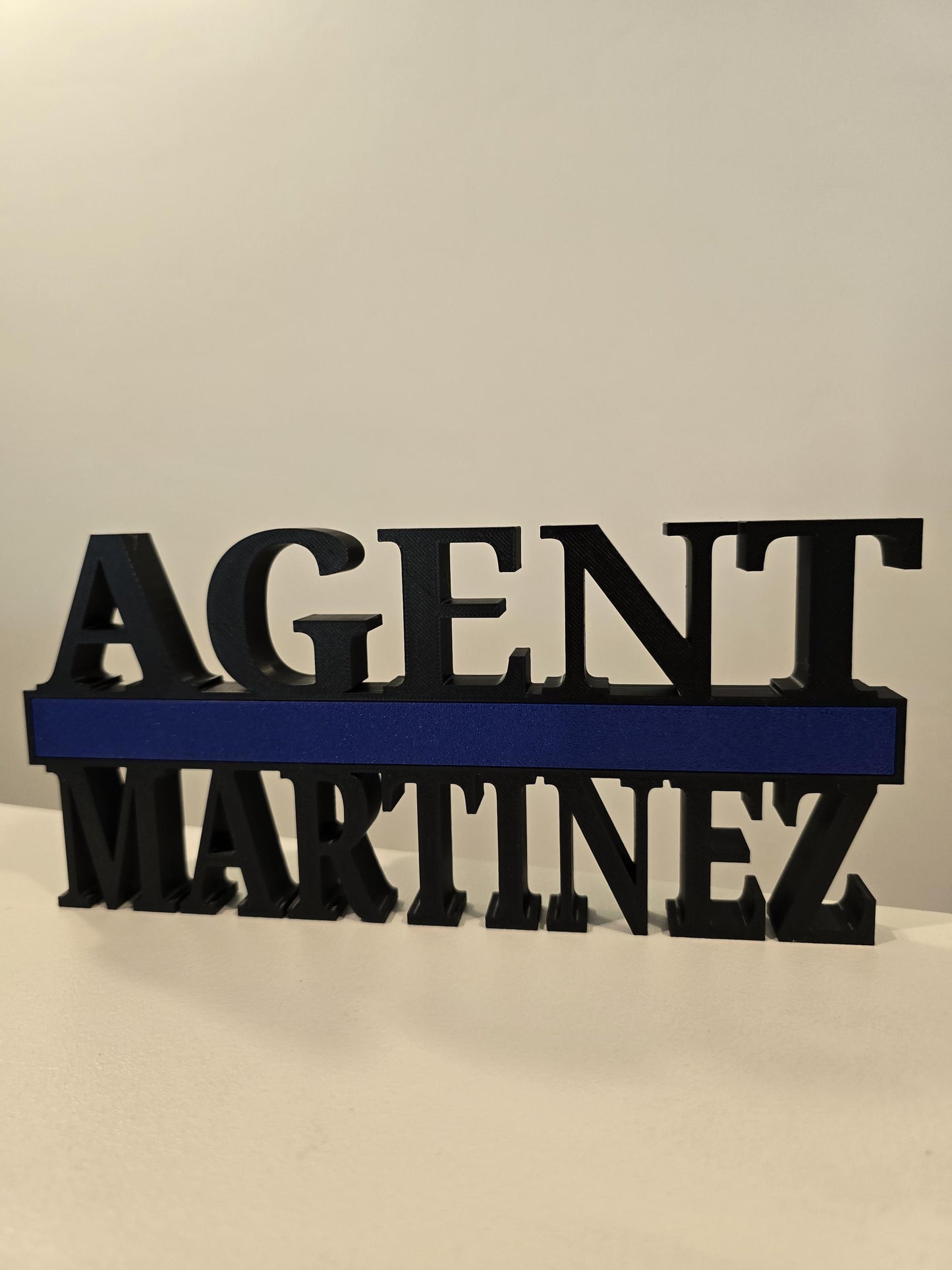 Personalized Thin Blue Line Police Desk Name Plate - Custom Rank and Name