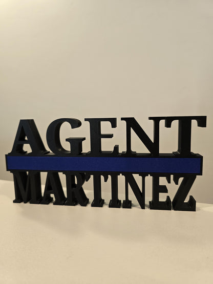 Personalized Thin Blue Line Police Desk Name Plate - Custom Rank and Name