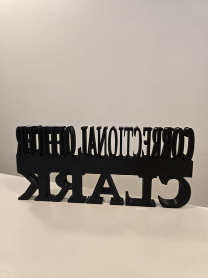 Personalized Thin Gray Line Corrections Desk Name Plate - Custom Rank and Name
