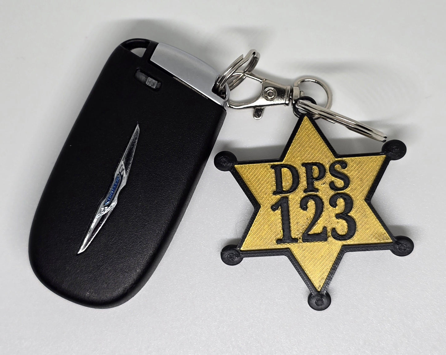 Personalized Police Star Badge Style Keychain - Black & Gold or Grey
