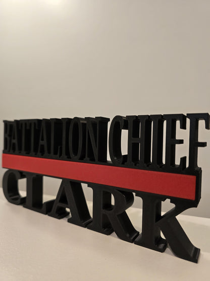 Personalized Thin Red Line Firefighter Desk Name Plate - Custom Rank and Name
