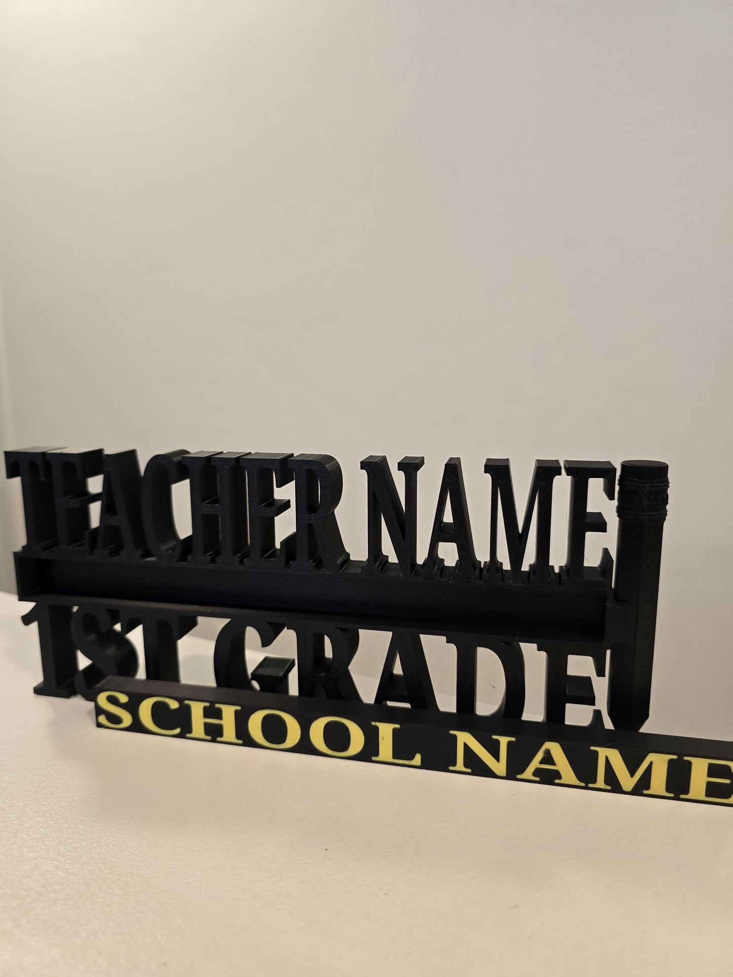 Personalized Teacher / Educator Desk Name Plate - Custom Name and Grade with School Name in School Color (blue, yellow, red, white)