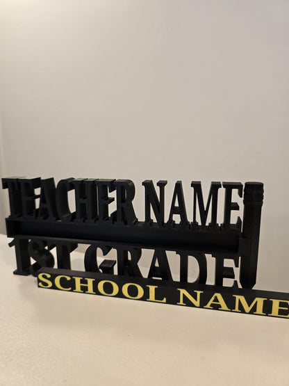 Personalized Teacher / Educator Desk Name Plate - Custom Name and Grade with School Name in School Color (blue, yellow, red, white)
