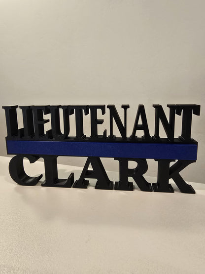 Personalized Thin Blue Line Police Desk Name Plate - Custom Rank and Name