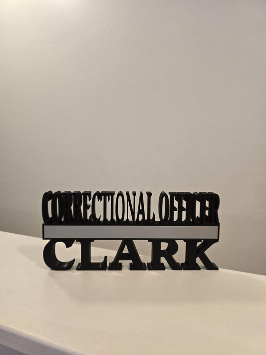 Personalized Thin Gray Line Corrections Desk Name Plate - Custom Rank and Name